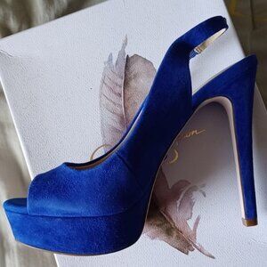 Jessica Simpson Bisano Blue Suede Slingbacks 7.5 EUC